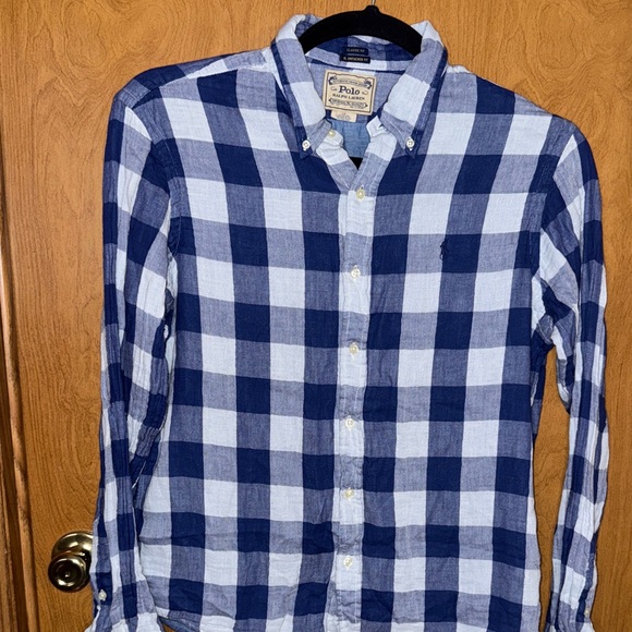 Polo Ralph Lauren Authentic Denim Goods Blue Plaid Long Sleeve Button Down L - Picture 1 of 11